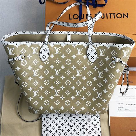 louis vuitton giant monogram neverfull khaki|Louis Vuitton Neverfull tote.